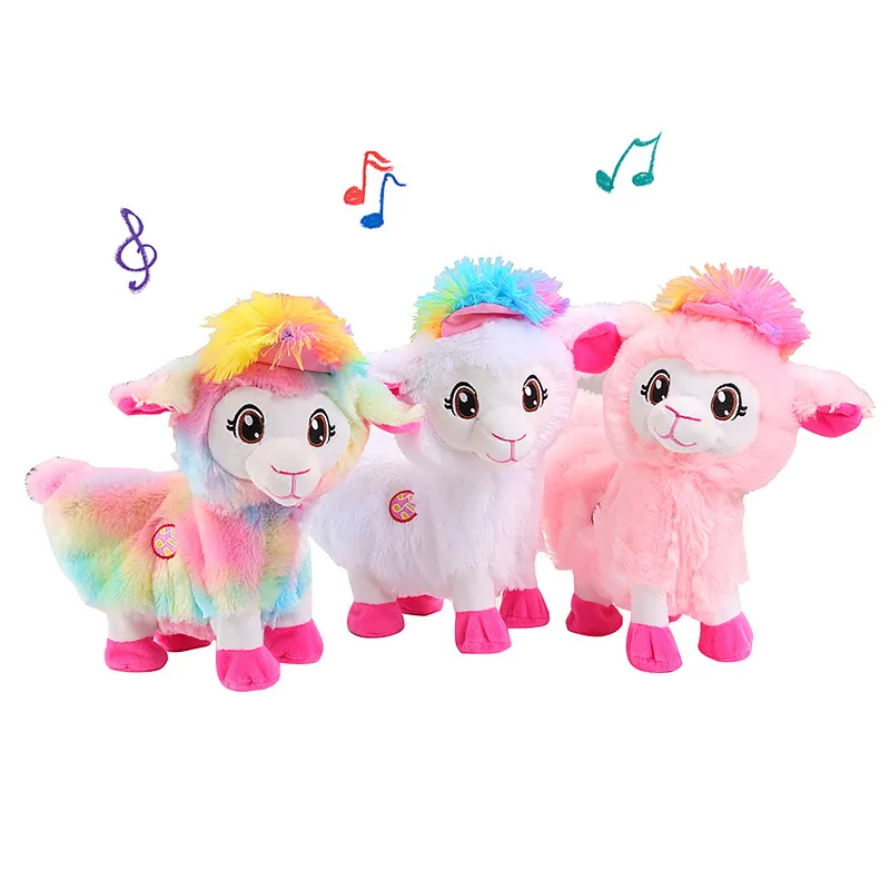 Nuovo Design danza elettrica arcobaleno pecora peluche peluche musica elettronica agitazione Alpaca peluche per regalo per bambini