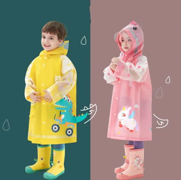 Chubasqueros para niños, Poncho impermeable para jardín de infantes, impermeable de trabajo para estudiantes de escuela de dibujos animados EVA para niños, chubasquero