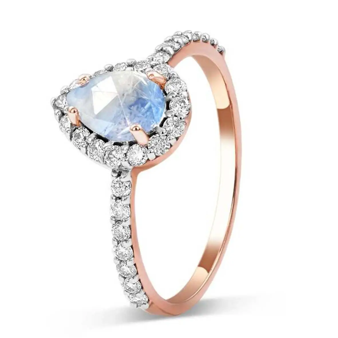 Новый Дизайн Красивые 18k позолоченные натуральный лунный камень ювелирные изделия груша Косынка Лунный камень кольцо