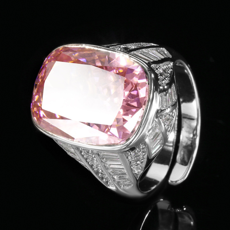 open size Ice Flower cut deep pink rhinestone ring