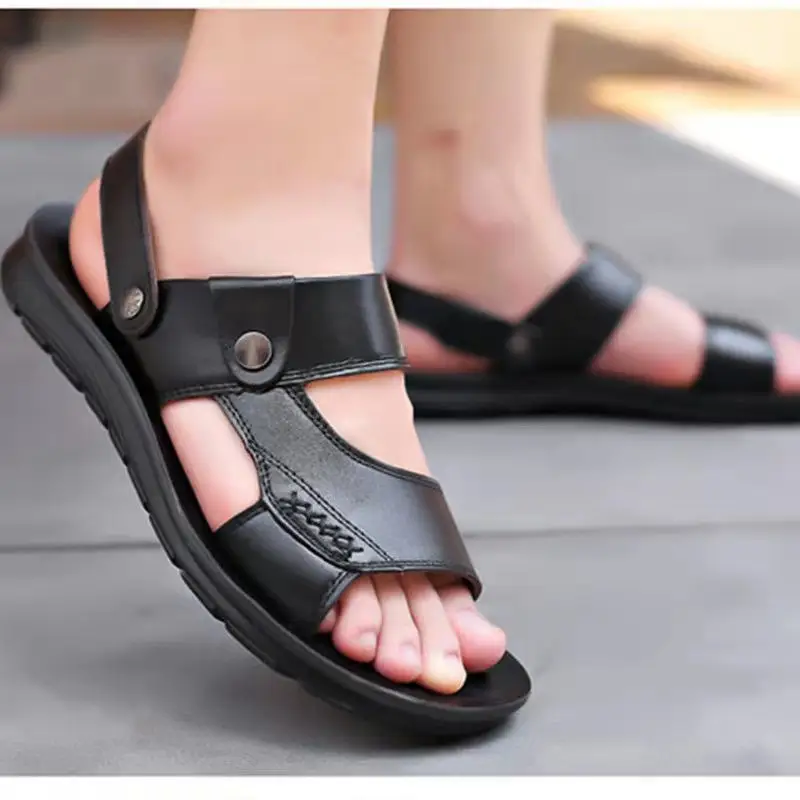 Wholesale 2024 Summer Men's Sandals Genuine Leather Casual Non-Slip Beach Shoes Men's Slippers Outdoor Two-Way Wear