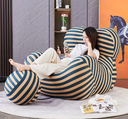 Divano grande 118 cm in seta ghiaccio a righe gialle e blu