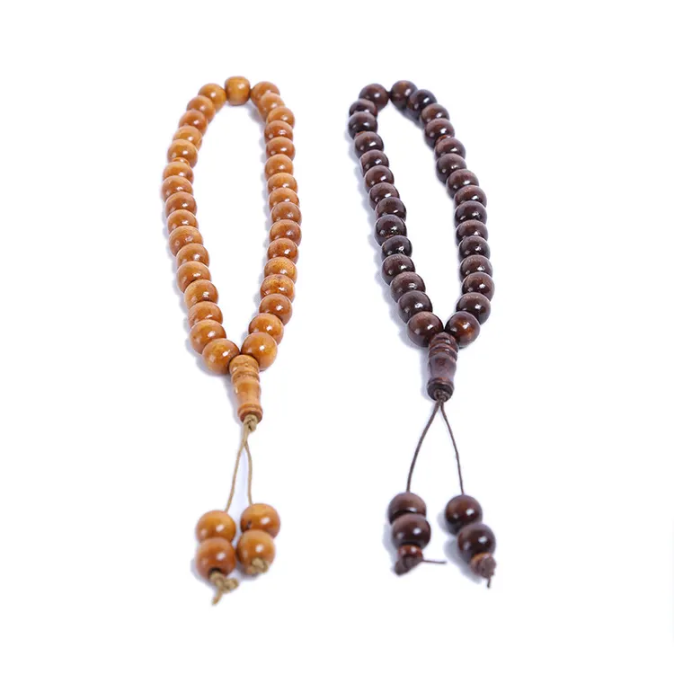 Classico marrone scuro in legno 33 perline Muslim Tasbih rosario braccialetti di perline per preghiere islamiche