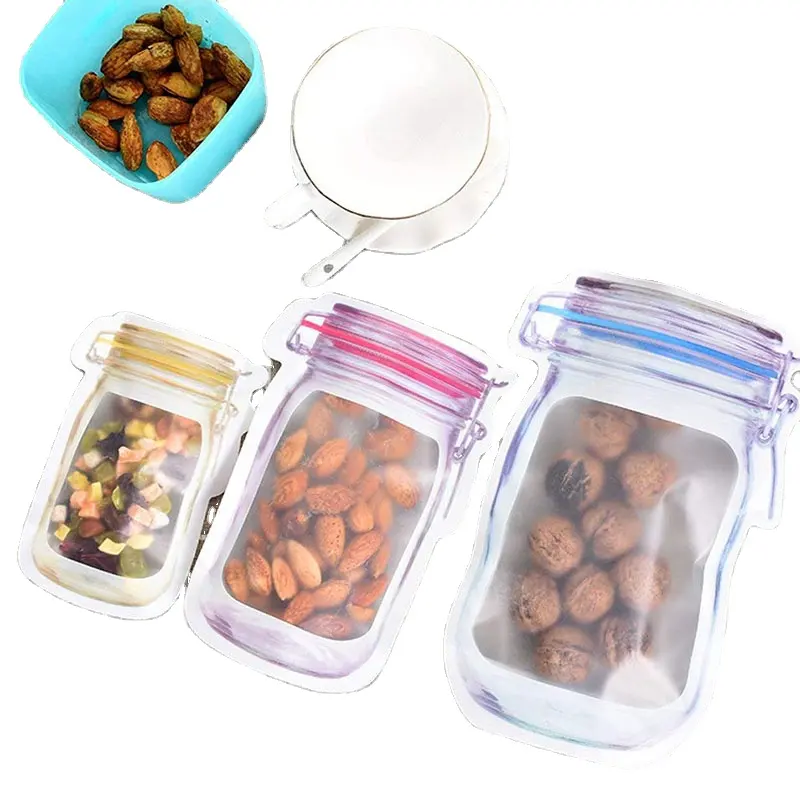 Giá Rẻ 500Ml Màu Đỏ Tự Niêm Phong Mason Jar Dây Kéo Túi Nhựa Thực Phẩm Trà Lưu Trữ Pouch Đứng Lên Hình Thực Phẩm Túi