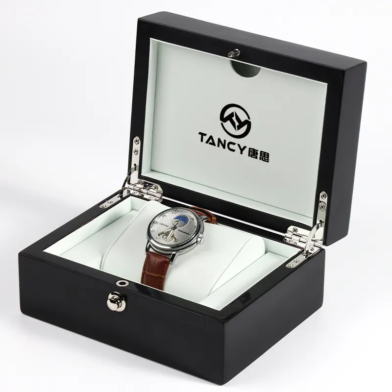Caixas de relógio de luxo de alta qualidade por atacado caixa de embalagem de relógio com logotipo personalizado caixa de relógio de madeira vermelha preta