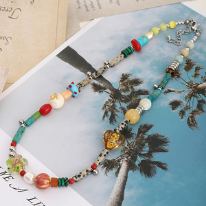 Mode Rvs Natuurlijke Zoetwaterparel Gekleurd Glas Shell Gevlekte Steen Malachiet Bloem Hart Kralen Ketting Vrouwen - Product Image 1