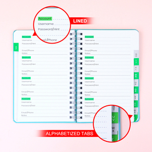 Office Internet Address Keeper Logbook con fichas de índice A6 Contraseña de correo electrónico Registro Libro de direcciones Diario Cuaderno personalizado - Product Image 4