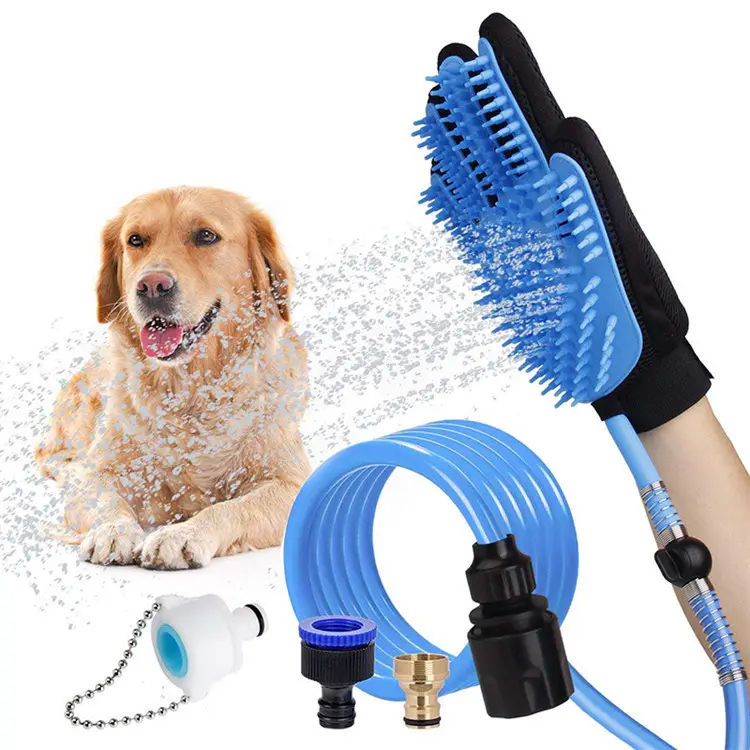 2-in-1 Hund Katze Massage Dusche Sprayer Haarentferner Bürste Handschuh Tier pflege Handschuhe