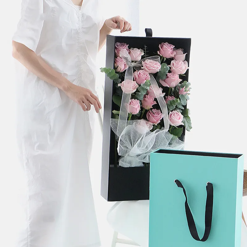 Embalagens longas do cartão da densidade do exibição do retângulo de luxo de papelão do papel da flor do transporte da flor