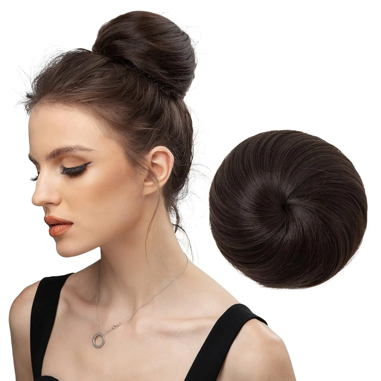 Straight Synthetic Ballet Bun for Women Girls Lady Drawstring Updo Donut Chignon Dark Brown Hair Buns Extension