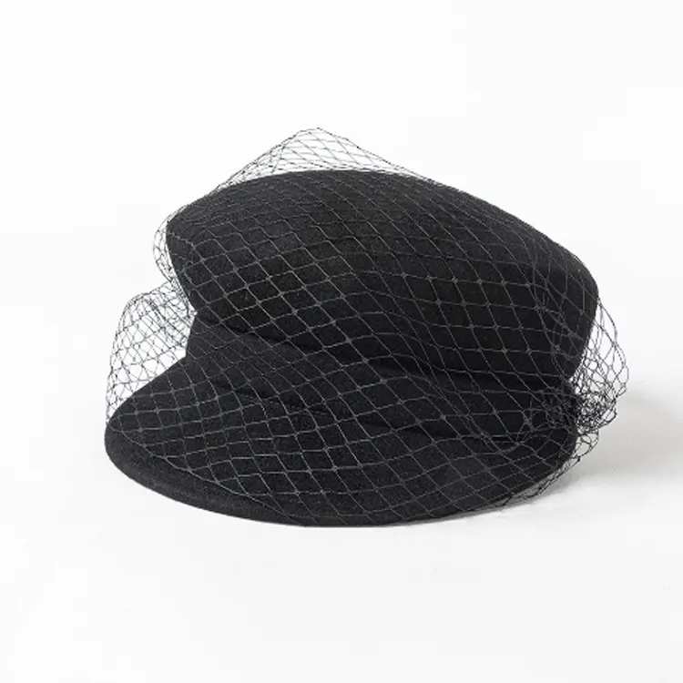 قبعة نسائية من الصوف باللون الأسود بجودة عالية ، قبعة شاش شبكية للنساء ، قبعة جنائزية رسمية للسيدات