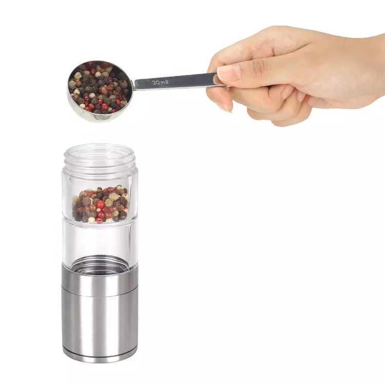 Custom Adjustable Manual 2 In 1 Pepper Mill Bottle Mini Dual Herb Spice Mill Shaker Set Stainless Steel Salt And Pepper Grinder