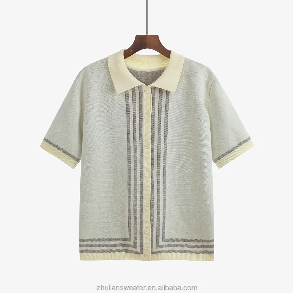 Individuelle Mode beliebte Baumwolle gestrickter Kartenjacke Herren Kurzarm gestricktes Polo-T-Shirt Herren Kartenjacke