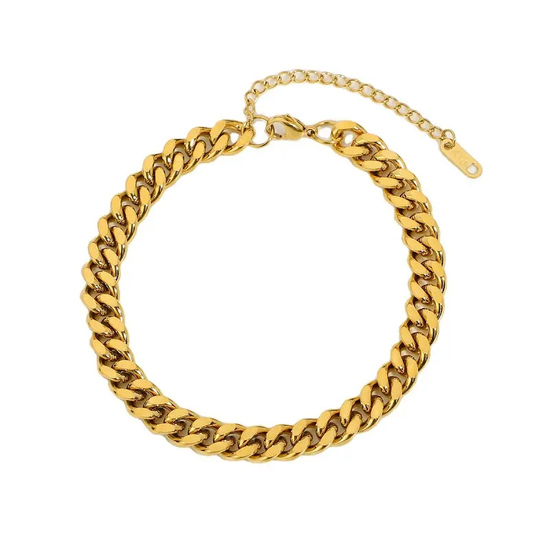 Tobillera de acero inoxidable chapada en oro de 18K y 14K para mujer, pulsera de tobillo sin deslustrar, joyería cubana para el pie