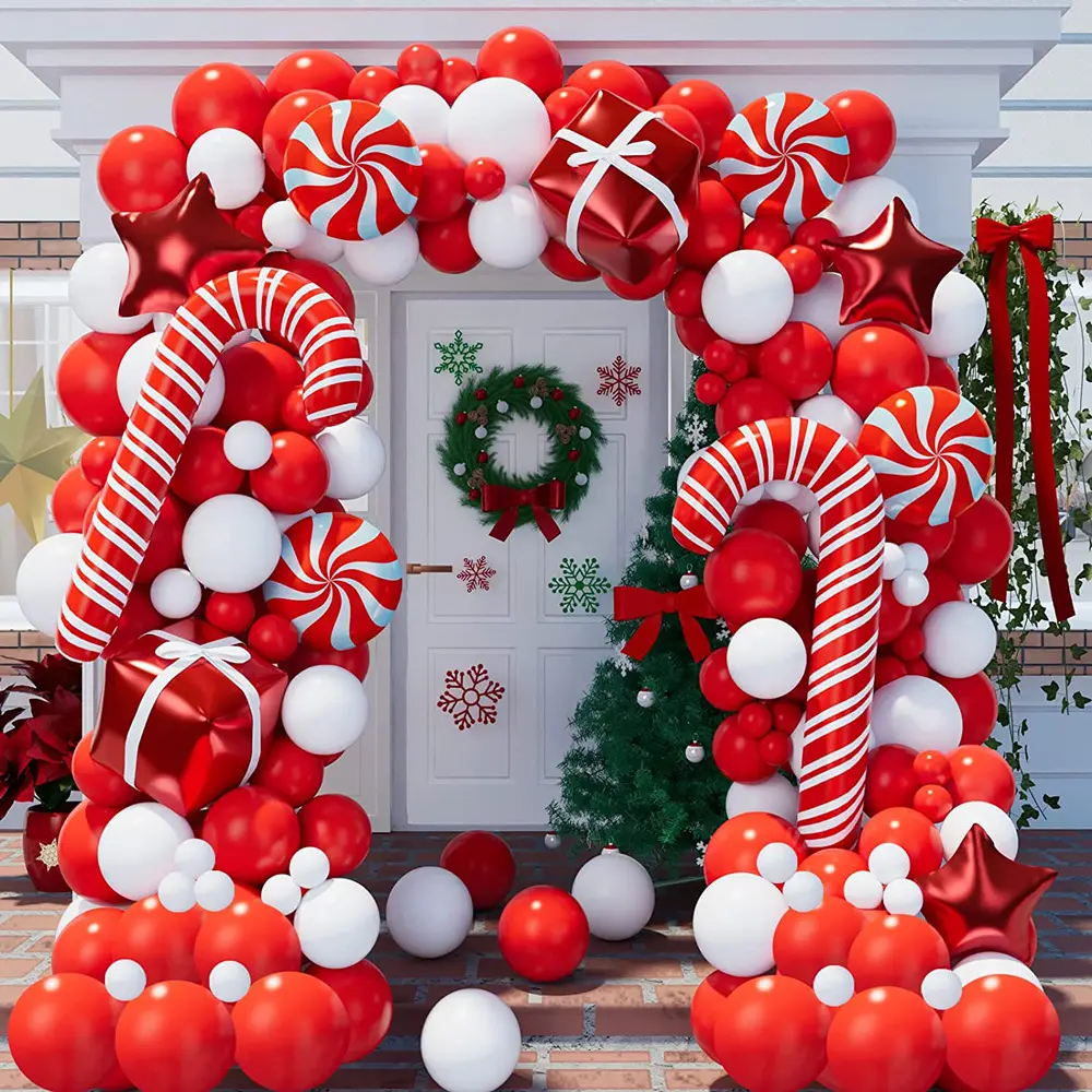 Palloncini natalizi kit arco ghirlanda rosso bianco Ballon Set per decorazioni per feste di natale