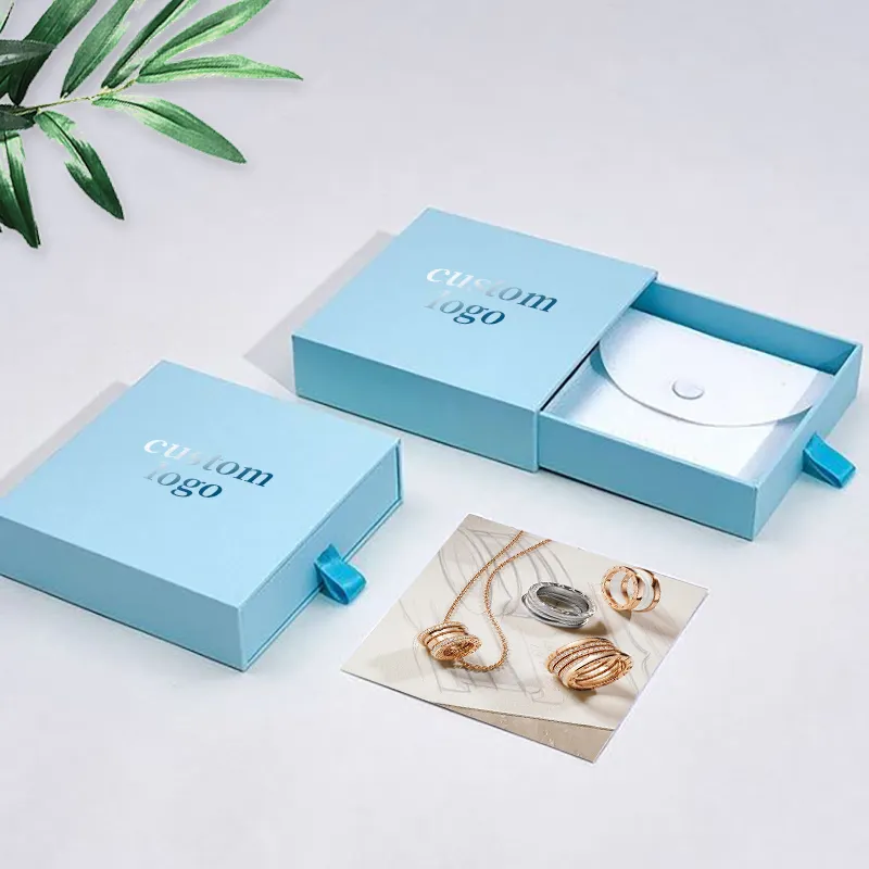 Boîte à bijoux en papier de carton avec logo personnalisé, collier, bracelet, bagues, tiroir