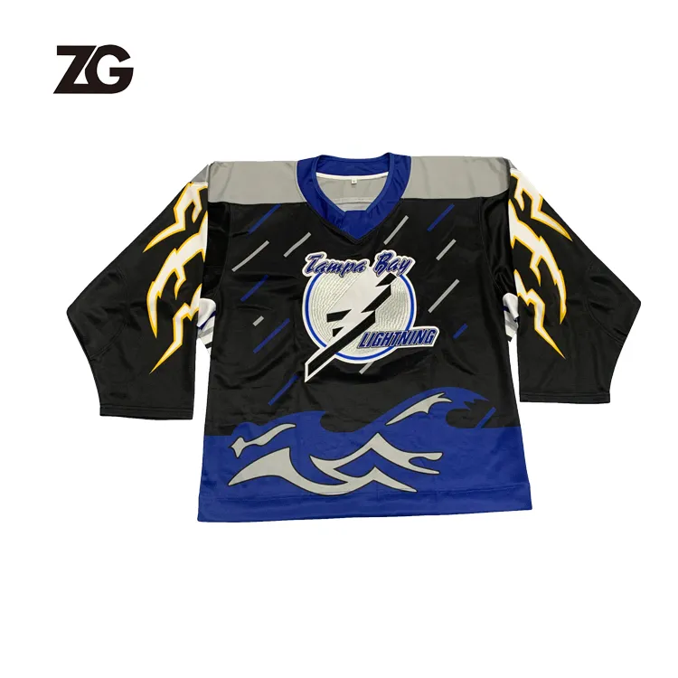 Maglia da hockey su ghiaccio con ricamo di alta qualità tampa bay lightning maglia da hockey personalizzata della squadra