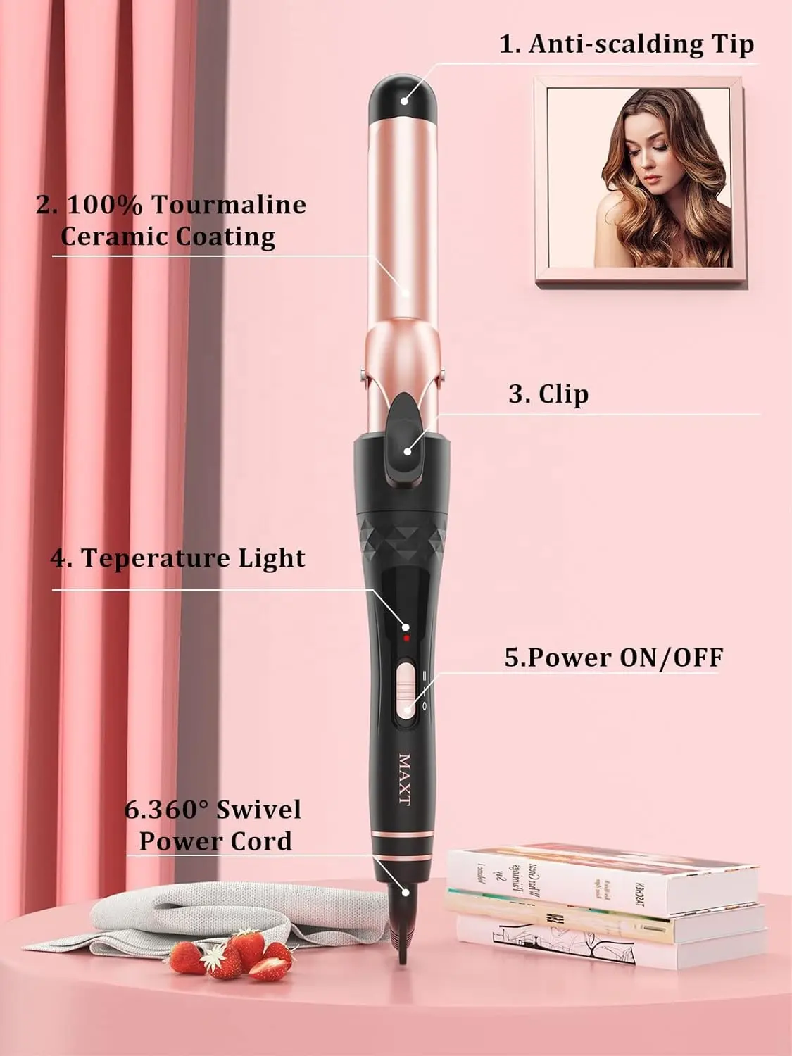 1 1/4 inch Hair Curler Wand Curling Iron 32mm  Clamp Ceramic Rotating Wave Hair Iron Styling Tool for Women Large Loose Curls