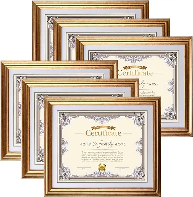 Unique Glossy Picture Frames with Mat, Gold 8.5x11 Document Certificate Diploma Award Photo Frame Set for Wall or Display