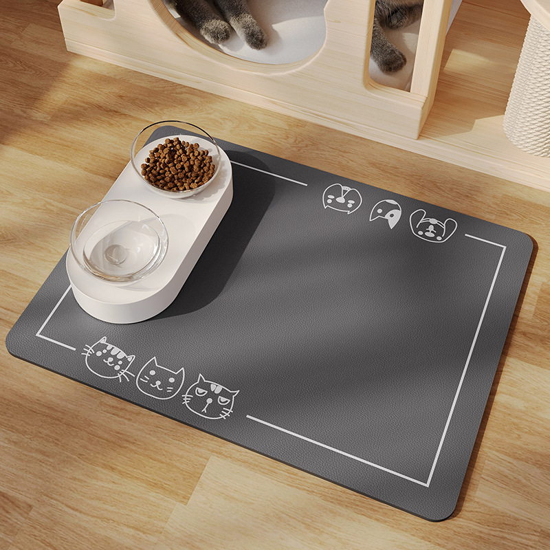 Tapis d'alimentation pour animaux sans lavage - Meow Meow Paradise Gris Foncé