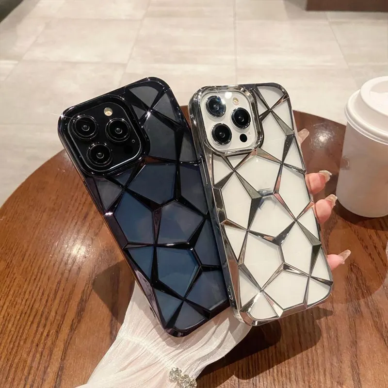 Funda de teléfono de línea electrochapada con purpurina degradada de lujo para iPhone 15 pro Max 3D Water Cube, funda blanda a prueba de golpes