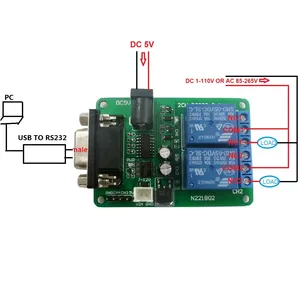 DC 5V 7.5V 9V 2Ch RS232リレーボードリモコンUSB PC UART COMシリアルポート - Product Image 6