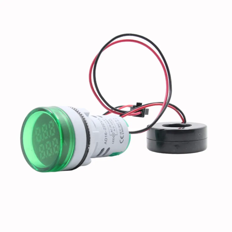 Mini dijital voltmetre ampermetre 22mm AC 60-500V 0-100A akım voltaj Volt Tester ölçer çift LED göstergesi Pilot lamba işık