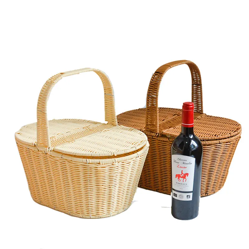 Cesto da Picnic in vimini in stile Country con coperchio e manico e fodere per Picnic, feste e barbecue