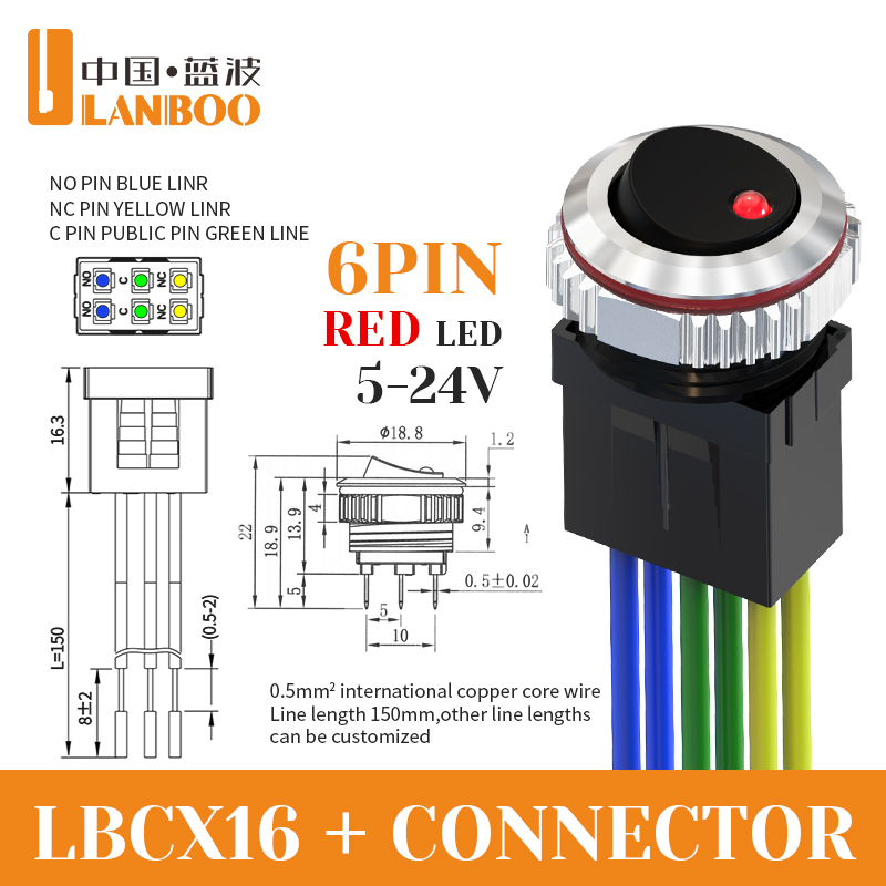 6-pin 5-24v black red+connector