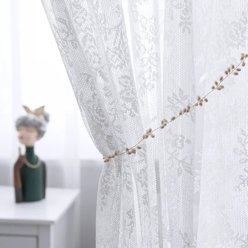 Tela de encaje de gama alta tela de encaje bordado blanco para cortina gasa mesa de postre
