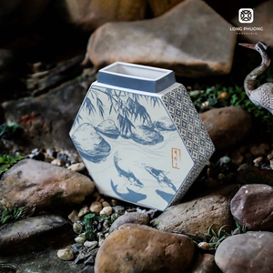 Custom Light Blue Porcelain Hexagonal Vase with <strong>Koi</strong> Fish Design-Modern <strong>Ceramic</strong> Tabletop Decor for Stylish Homes - Product Image 2