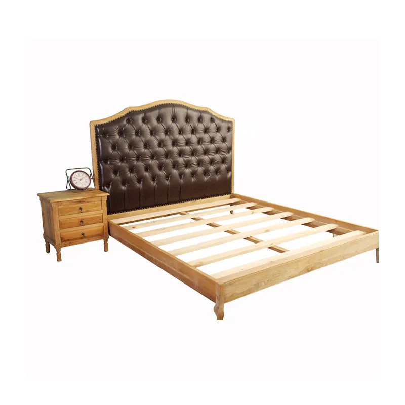 Marco de cama de madera de estilo Vintage europeo, cama de madera sólida de lujo para hotel, venta al por mayor