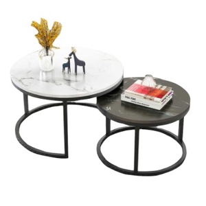 Contemporary Round Nesting Bent Black Gold Metal Side Glass Marble Stone Mdf Wood Coffee <strong>Table</strong> Nest of <strong>3</strong> <strong>Table</strong> <strong>Set</strong> Nesting <strong>Table</strong> - Product Image 1