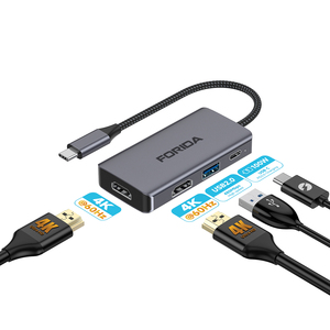 USB C至双HDMI适配器4K60Hz，用于双显示器的C型HDMI适配器，带USB和100W PD充电适配器，用于笔记本电脑 - Product Image 1