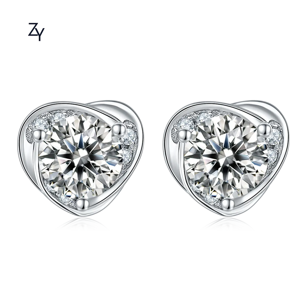 ZHUANGYEE lüks kalp gevşek elmas yuvarlak kesim 0.5 ct * 2 moissanite 925 ayar gümüş 18k altın cc küpe kadınlar takı için