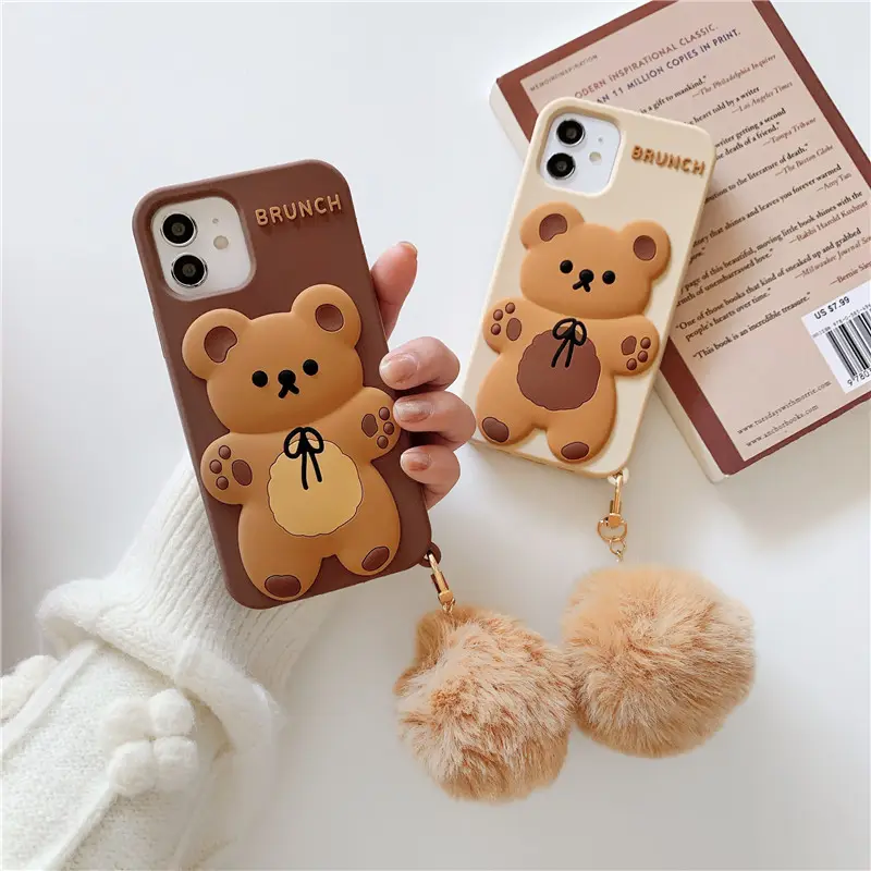 Casing beruang kecil pita untuk iPhone 14 penutup pelindung karton