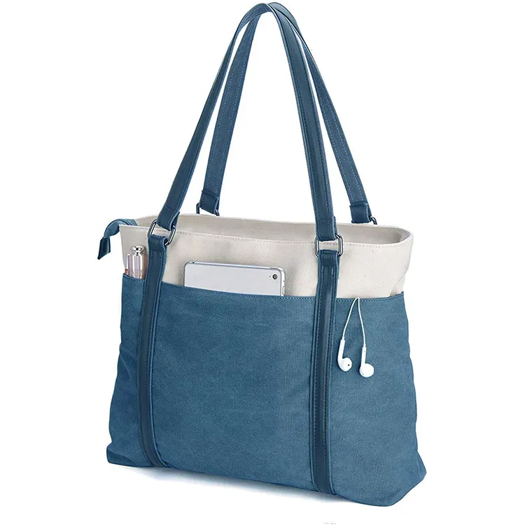 थोक कस्टम फैशन हल्के ब्याह कैनवास 15.6 इंच हैंडबैग महिलाओं को काम लैपटॉप ढोना कंधे बैग