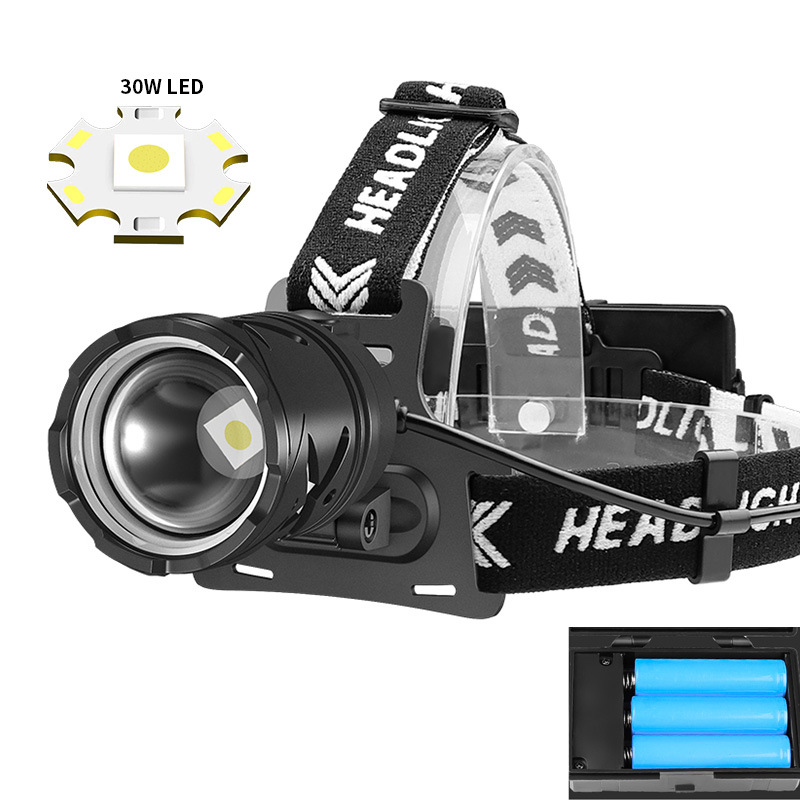 3514-White Laser Headlamp + 3*18650 Batteries + USB Cable