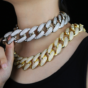 เครื่องประดับชุบทองประกายวิบวับ,สร้อยคอสตรีโซ่คิวบาขนาดใหญ่30มม. - Product Image 4