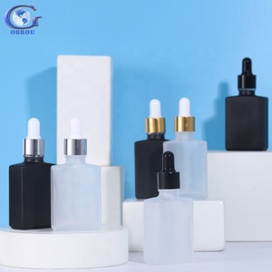 Bán buôn vuông rõ ràng Glass Pipette Serum chai 30ml tinh dầu hình chữ nhật Glass dropper chai với Pipette Đen cap - Product Image 2