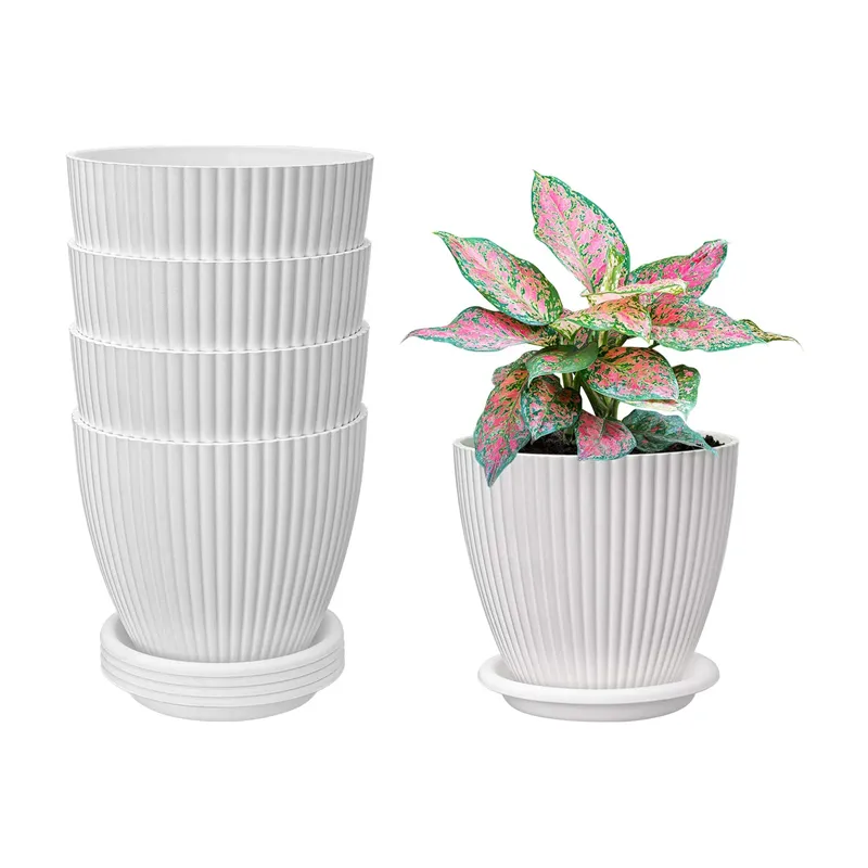 Vaso de plantas decorativo 6 polegadas, conjunto de plantios de jardinagem com 5 vasos de plantas brancos modernos para uso interno