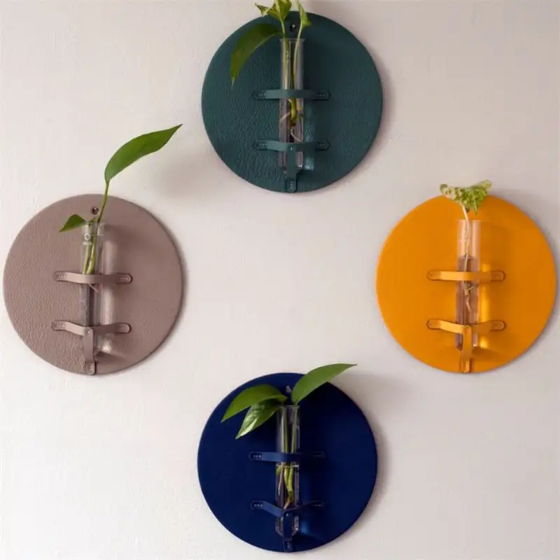 Creative Hydroponic Vase Wall Hanging Rack PU Leather Wall Flower Arrangement Ornament Home Background Wall Decoration