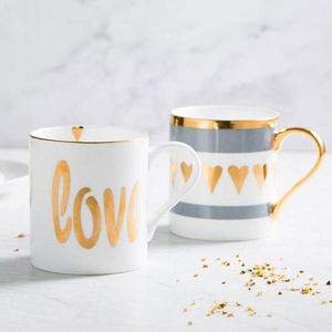 Custom Logo 12oz 15oz White Ceramic Mugs Set Gold Handle Drinkware with <strong>Love</strong> Star Striped Patterns Personalized Porcelain <strong>Cups</strong> - Product Image 4