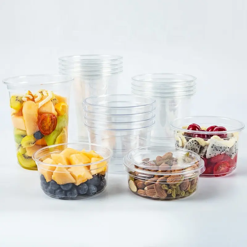 Hot Sale 117mm Round Shape Disposable Plastic PET Salad Fruit Vegetable Nuts Deli Food Container Cup with Lid