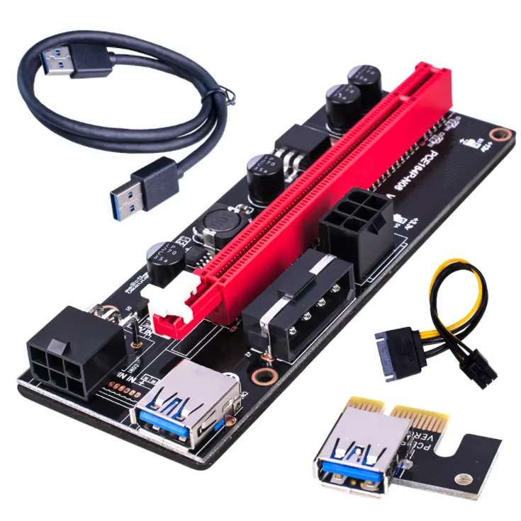 Kabel USB 3.0 4 Kapasitor Solid PCIE Riser 1X Ke 16X Ekstensi Grafis untuk Kartu Adaptor Riser Bertenaga Penambangan GPU