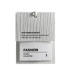 Papel de impresión de textura ecológica, diseño personalizado, etiquetas colgantes para ropa y prendas de vestir con cordón