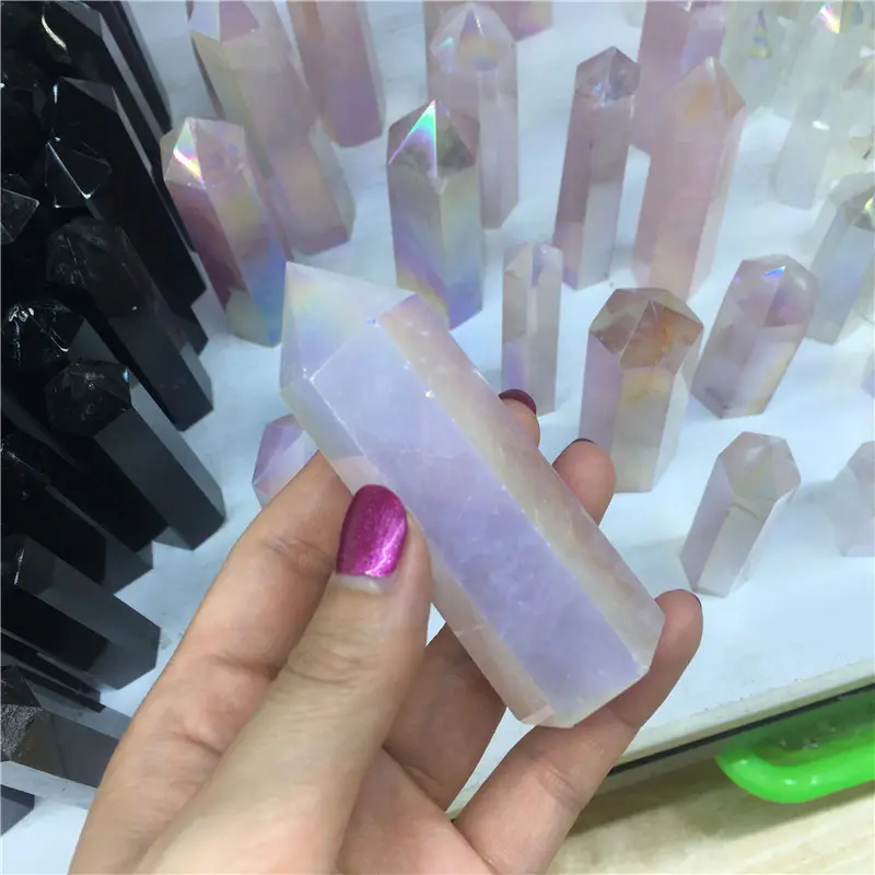 Ángel Aura-varita de cristal de cuarzo rosa, piedra curativa, nuevo producto