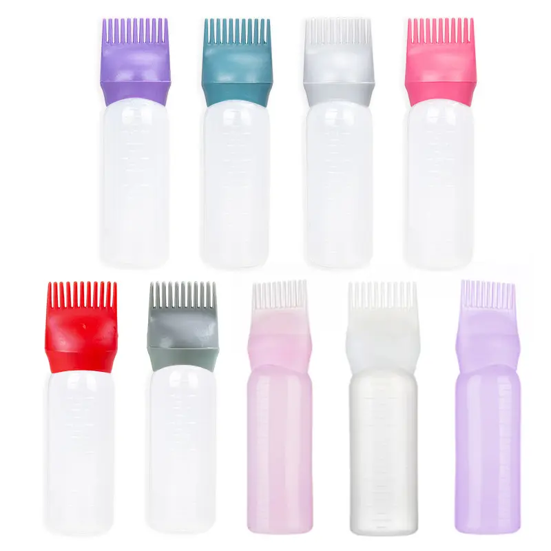 Botellas aplicadoras de Peine de aceite de plástico vacías 6 oz aplicador de Peine de tinte para colorear botella de plástico exprimible con escala graduada