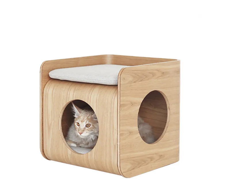 屋内猫のための家木製ペットハウスマット付き猫の洞窟ペットベッド収納フットレストスツールクッションキューブ付き猫のための家
