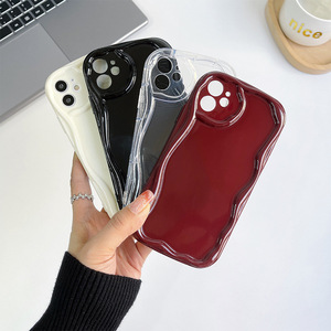 ストリートファッションWave Side Design電話ケースiPhone 11 ~ 15 16 Pro Max Girl Woman Styleソリッドカラー高級電話カバークリア - Product Image 2